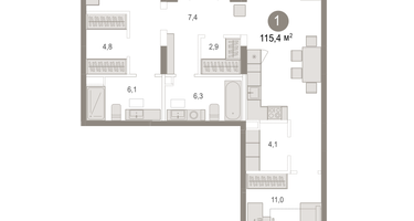 1-к. квартира, 115&nbsp;м²