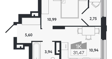 1-к. квартира, 31 м²