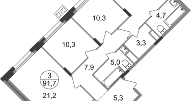 3-к. квартира, 91 м²