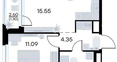 1-к. квартира, 36 м²