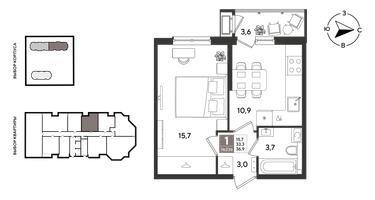 1-к. квартира, 36&nbsp;м²