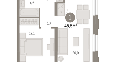 1-к. квартира, 45&nbsp;м²