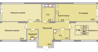 3-к. квартира, 97 м²