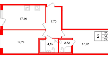 2-к. квартира, 65&nbsp;м²