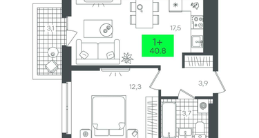 1-к. квартира, 40 м²