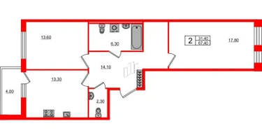 2-к. квартира, 67&nbsp;м²