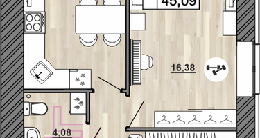 1-к. квартира, 45 м²