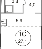 Студия, 27 м²