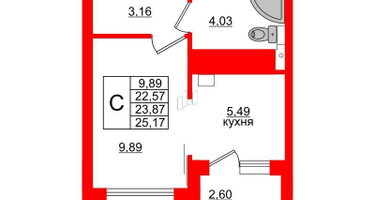 Студия, 23&nbsp;м²