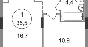 1-к. квартира, 35&nbsp;м²