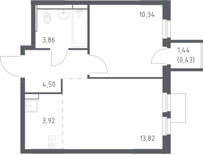 2-комнатная квартира, 36,9&nbsp;м²