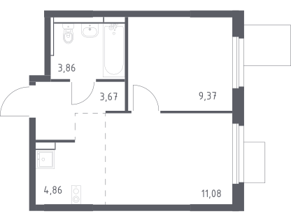 2-комнатная квартира, 32,8&nbsp;м²