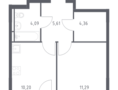 1-комнатная квартира, 35,8&nbsp;м²