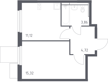 1-комнатная квартира, 35&nbsp;м²