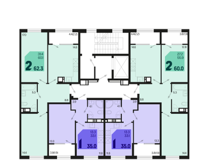 2-к. квартира, 64 м²