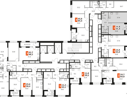 1-к. квартира, 44 м²