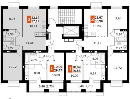 2-к. квартира, 57&nbsp;м²