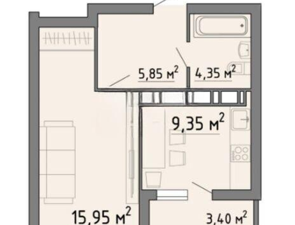 1-к. квартира, 38,9 м²