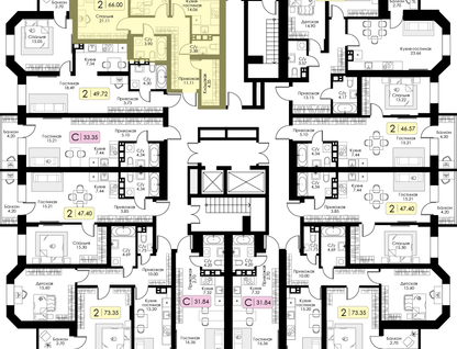 2-к. квартира, 66&nbsp;м²