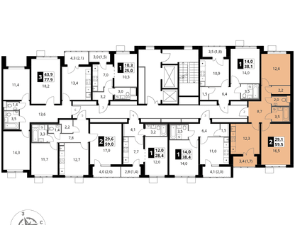 2-к. квартира, 59&nbsp;м²