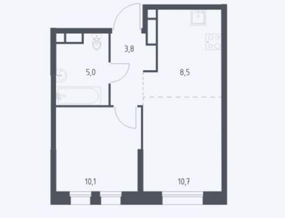 2-к. квартира, 38,1&nbsp;м²