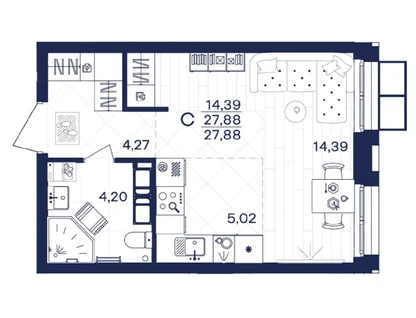Студия, 27,9&nbsp;м²