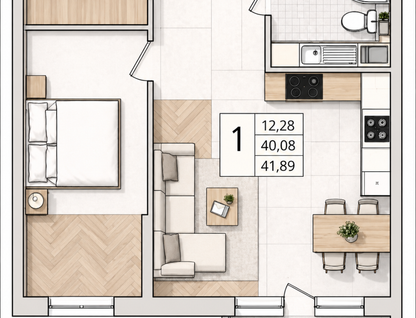 1-к. квартира, 40,1&nbsp;м²