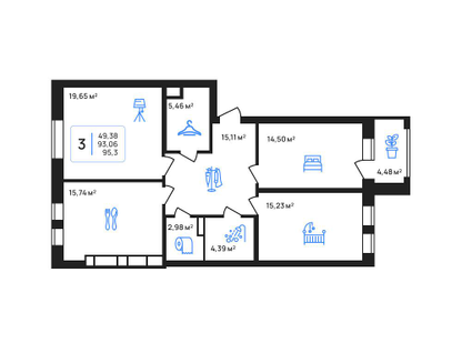 3-к. квартира, 95,3&nbsp;м²