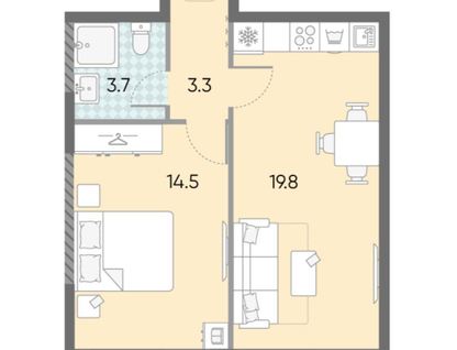1-к. квартира, 41,3&nbsp;м²