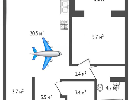 1-к. квартира, 47,1 м²