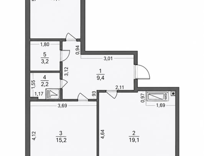 2-к. квартира, 63,1 м²