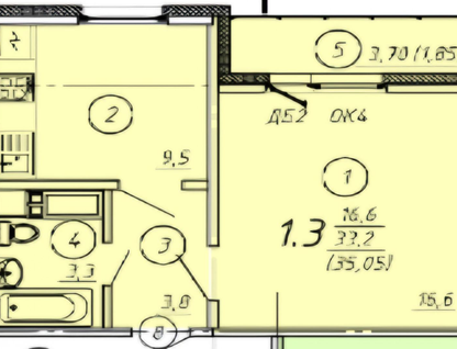 1-к. квартира, 35&nbsp;м²