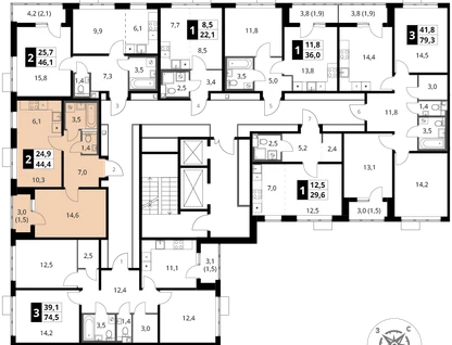 2-к. квартира, 44&nbsp;м²