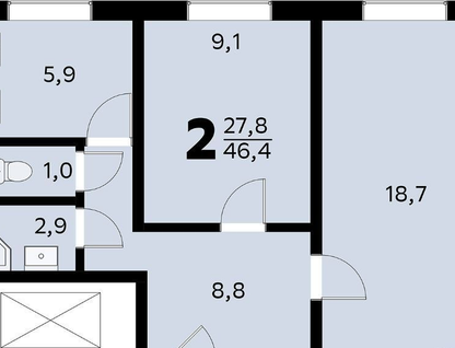2-к. квартира, 45&nbsp;м²