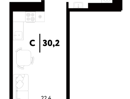 Студия, 30,5&nbsp;м²