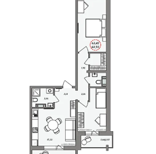 2-к. квартира, 69&nbsp;м²