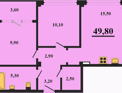 2-к. квартира, 50&nbsp;м²