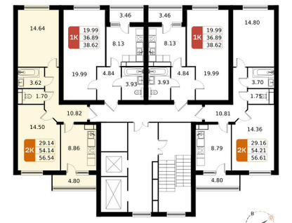 2-к. квартира, 56&nbsp;м²