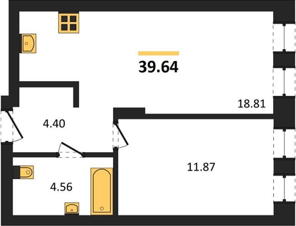 1-к. квартира, 39,6&nbsp;м²