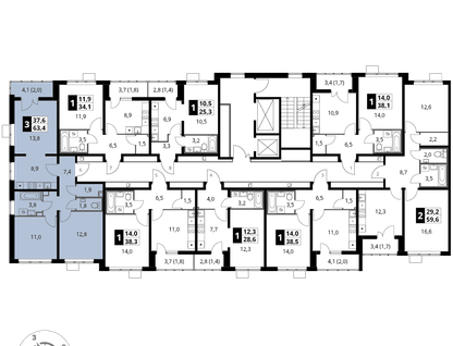 3-к. квартира, 63 м²