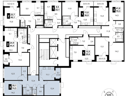 3-к. квартира, 74&nbsp;м²