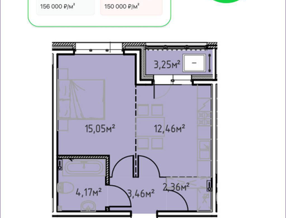 2-к. квартира, 40&nbsp;м²