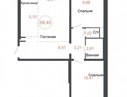3-к. квартира, 58,5&nbsp;м²