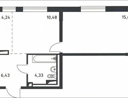 1-к. квартира, 41,1 м²