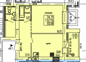 1-к. квартира, 50,1&nbsp;м²