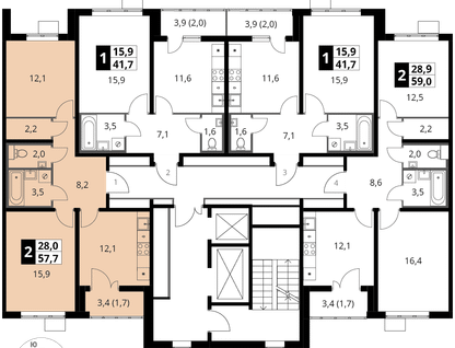 2-к. квартира, 57&nbsp;м²