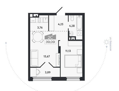 2-к. квартира, 39,1&nbsp;м²