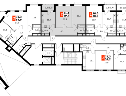 2-к. квартира, 59&nbsp;м²
