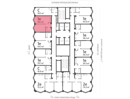1-к. квартира, 39&nbsp;м²