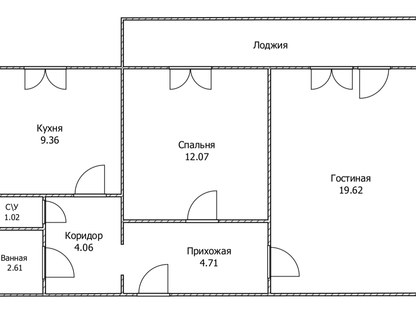 2-к. квартира, 54&nbsp;м²